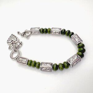 Brighton Jade/Jadeite Silver Plated Green Toggle Bracelet with Dangle Charm